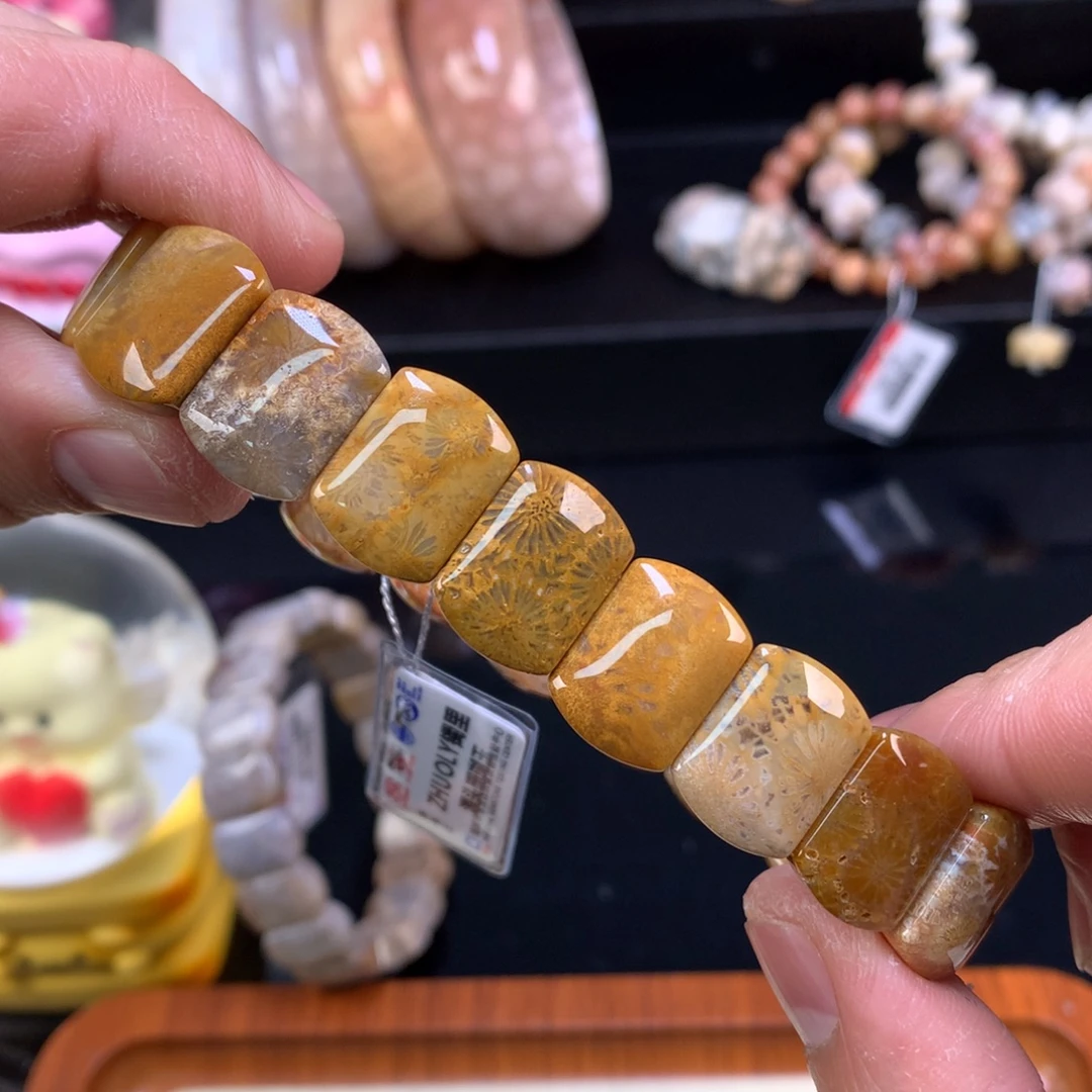 硅化珊瑚（珊瑚玉）未镶嵌颈饰93号金黄大花花