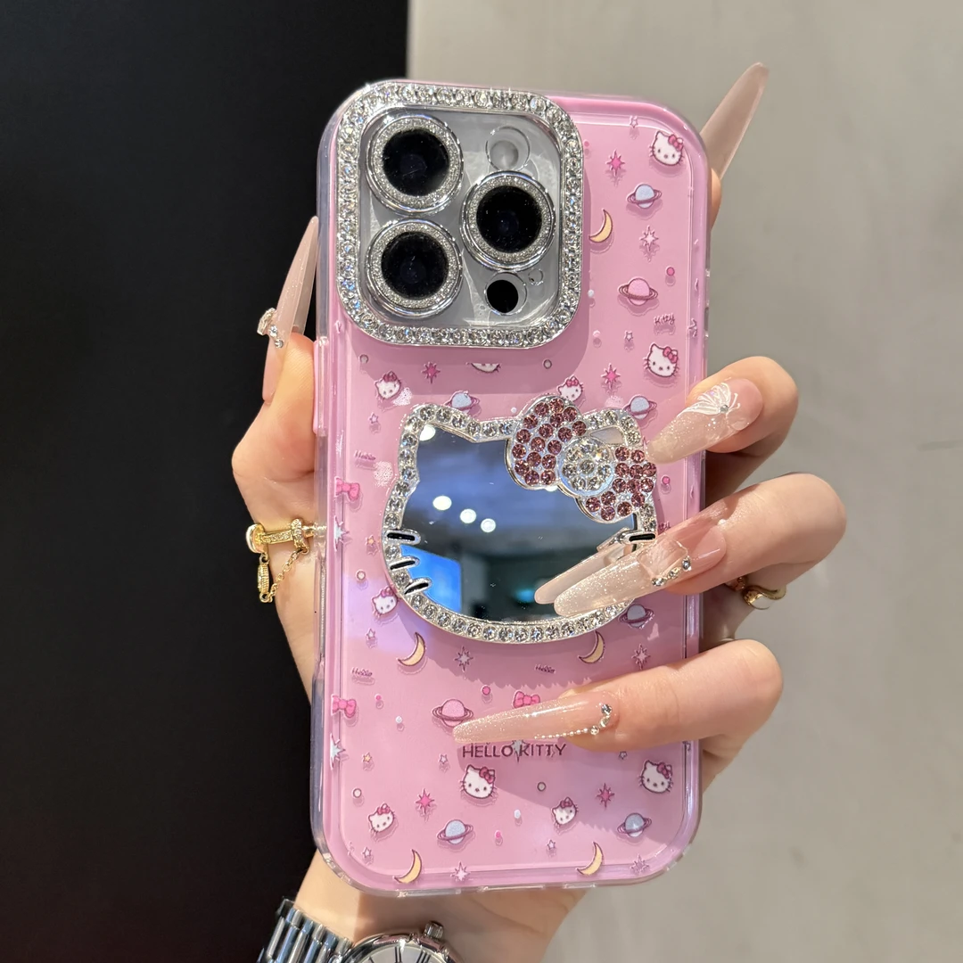 ins高颜值立体KT镜子适用苹果16手机壳iPhone15promax新款14/13女