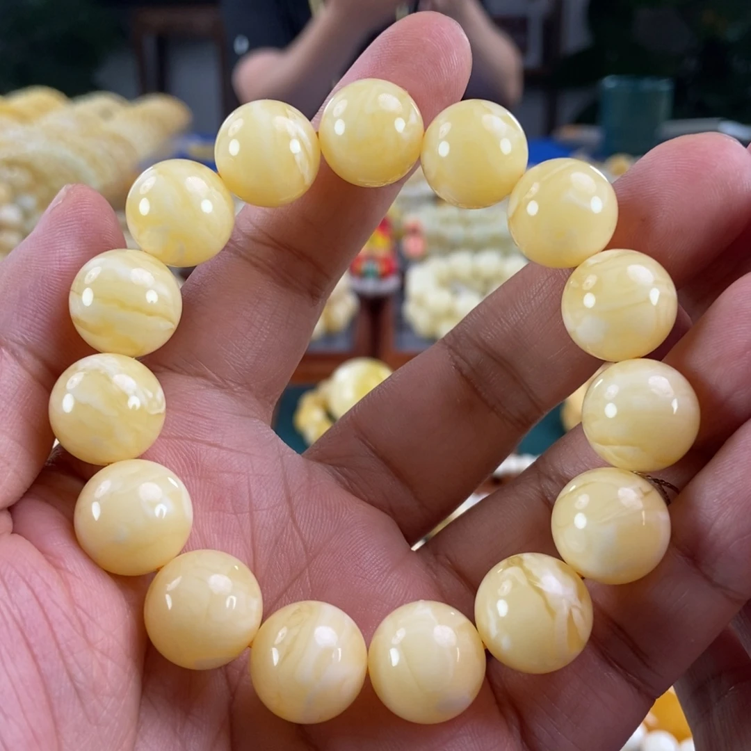 铛***了琥珀未镶嵌珠宝奇石15白花蜡同料串30.2