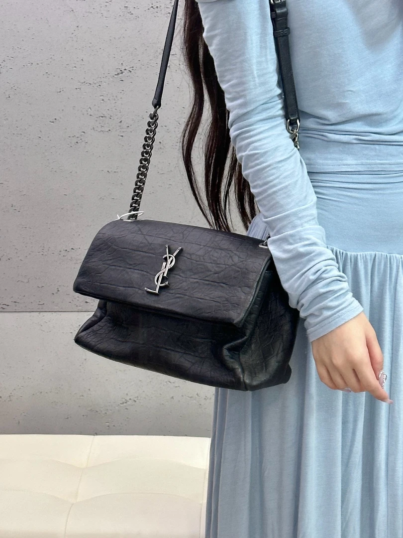 95新 YSL/圣罗兰 ysl 黑银鳄压好莱坞斜挎包（K）