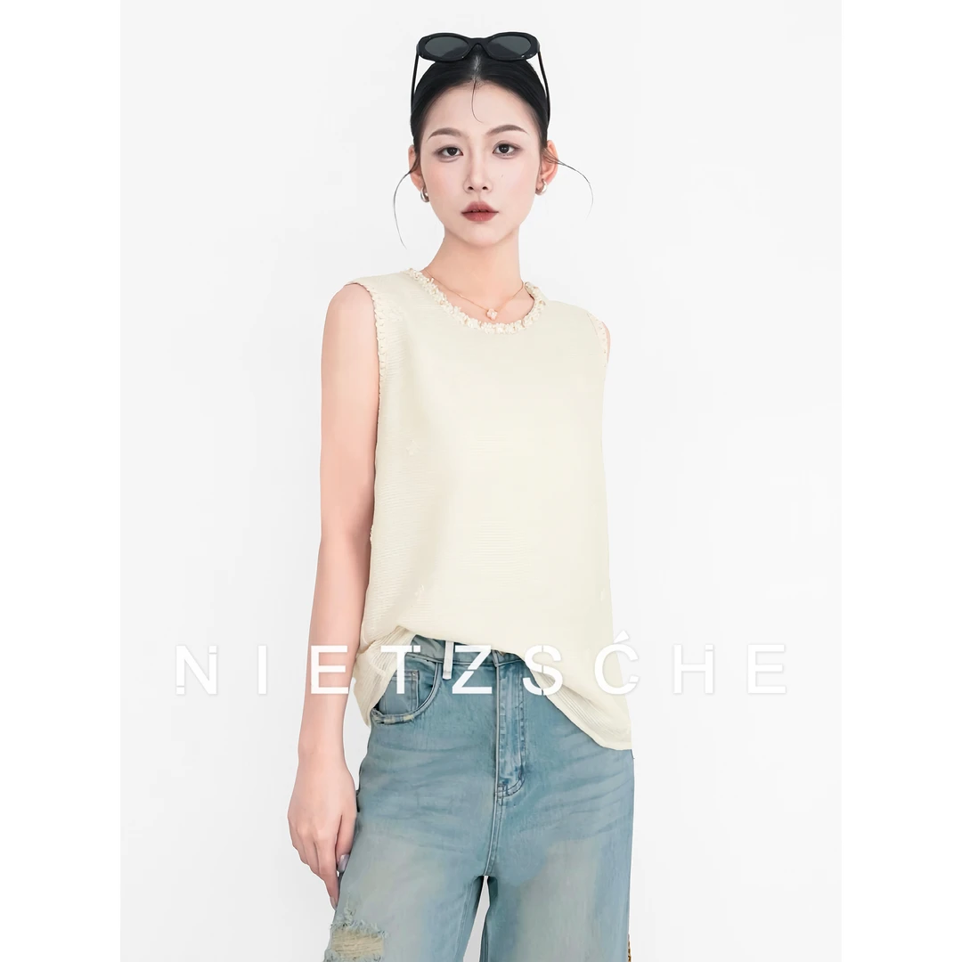 Nietzsche｜韩系白月光-上衣｜柔纱 轻盈感钉珠 度假风背心90023