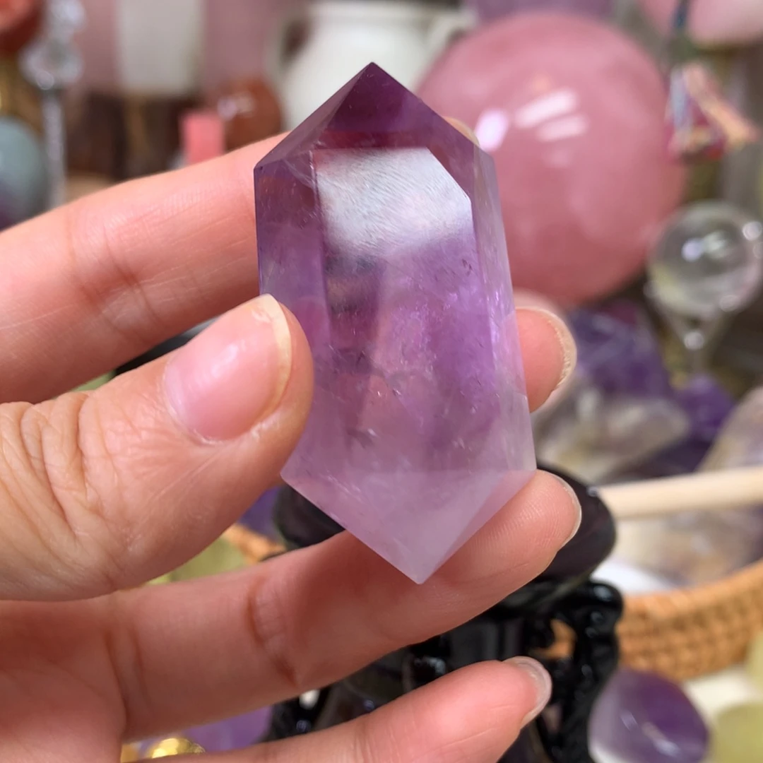 水晶珠宝半成品未镶嵌紫水晶双尖
