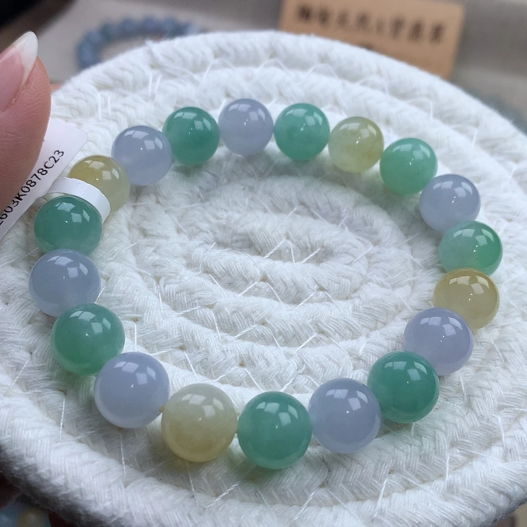 翡翠未镶嵌手链冰润三彩