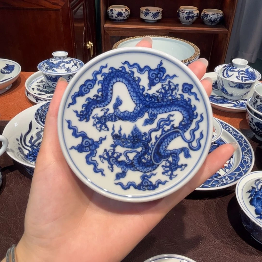 @***生青花雯华堂手绘盖置