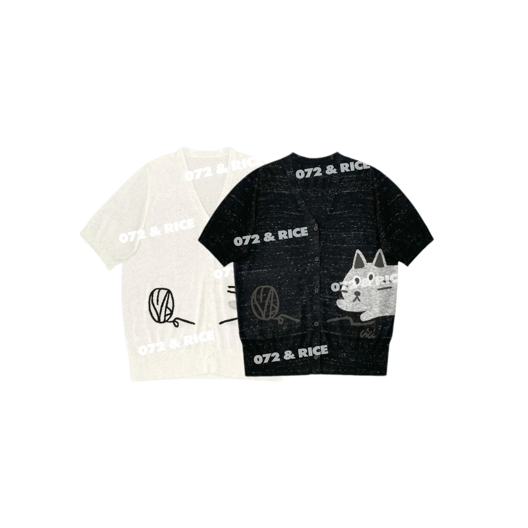 072 & RICE【奔跑猫】亚麻+绵羊毛 夏季短袖针织开衫 A-32BBS05