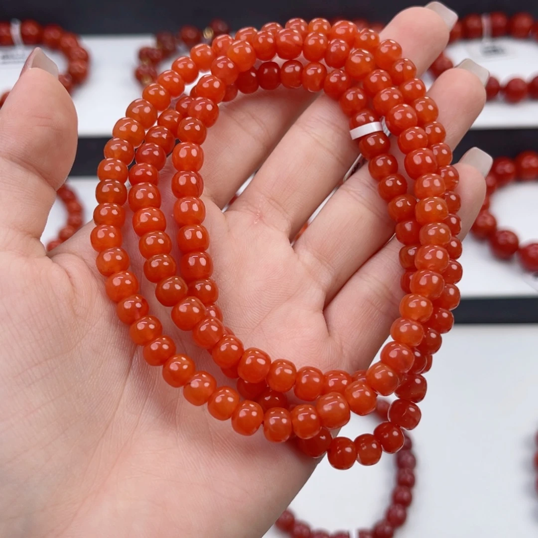 南红玛瑙保山滴水洞柿子红6mm老型多圈未镶嵌