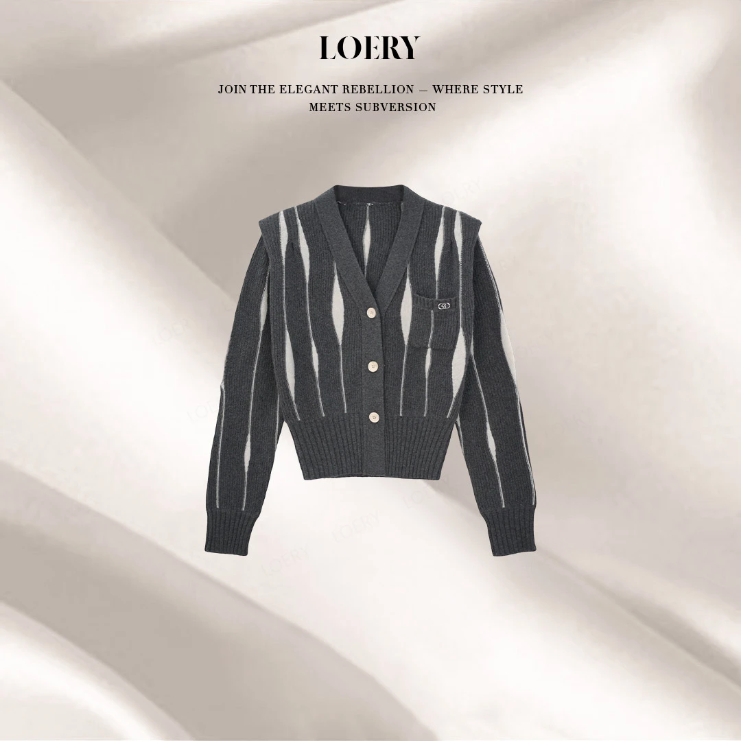 LOERY【都市日记编号162】高级感撞色条纹美利奴羊毛针织开衫-11886