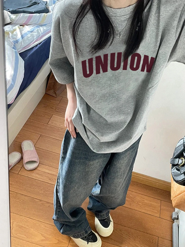 100%纯棉潮牌美式复古正肩短袖t恤女夏季新款设计感小众港风上衣