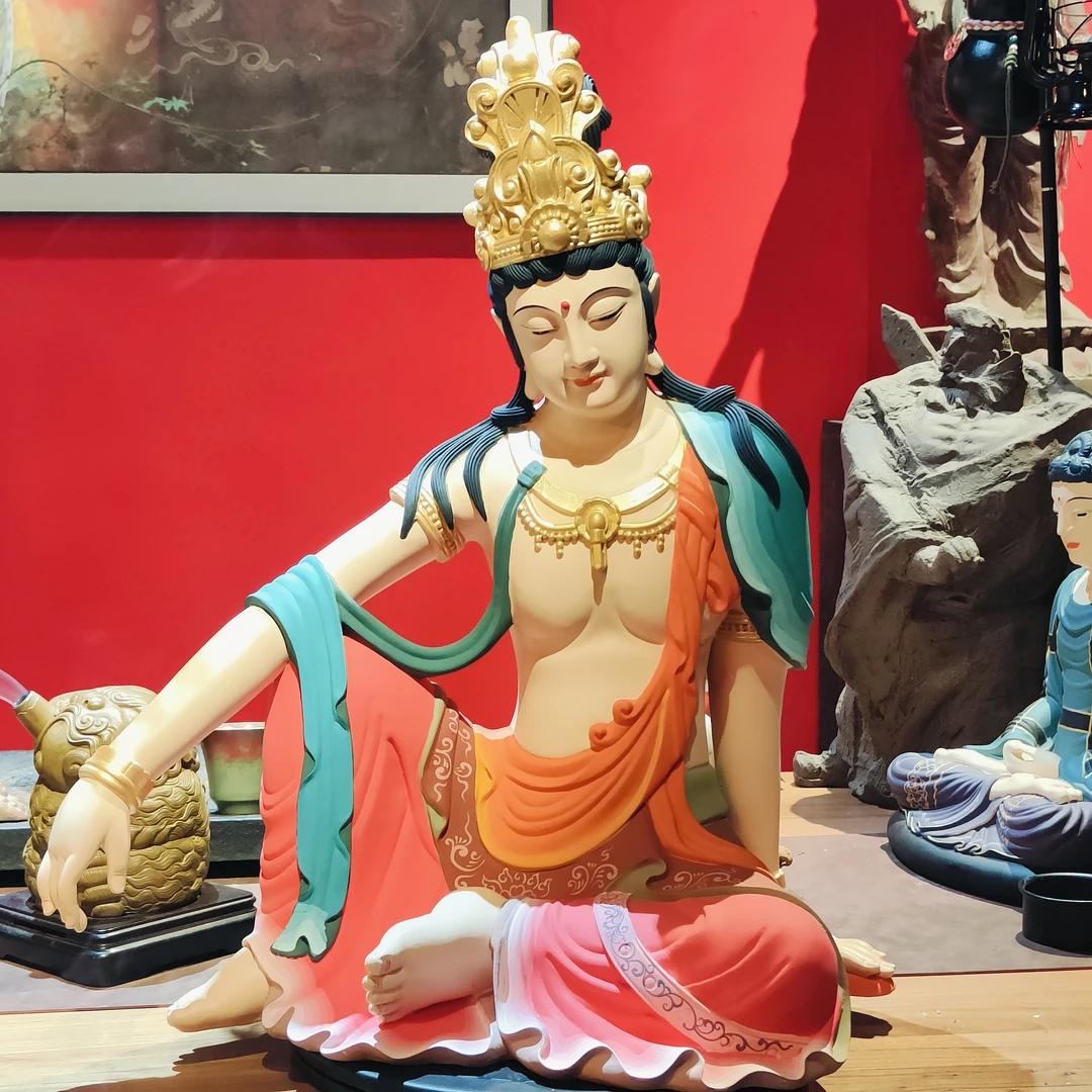 水月观音摆件石雕（37*24*50）春节玄关茶室客厅乔迁装饰自在观音像