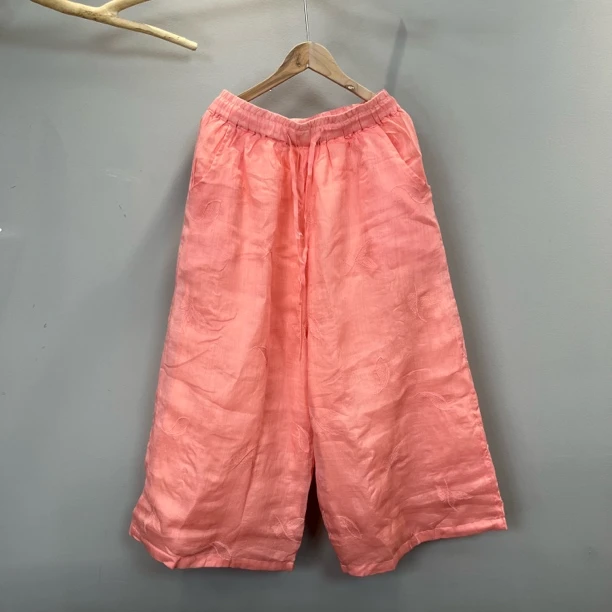 6111-2新款100苎麻双层直筒裤纯色宽松百搭阔腿裤显瘦休闲女裤