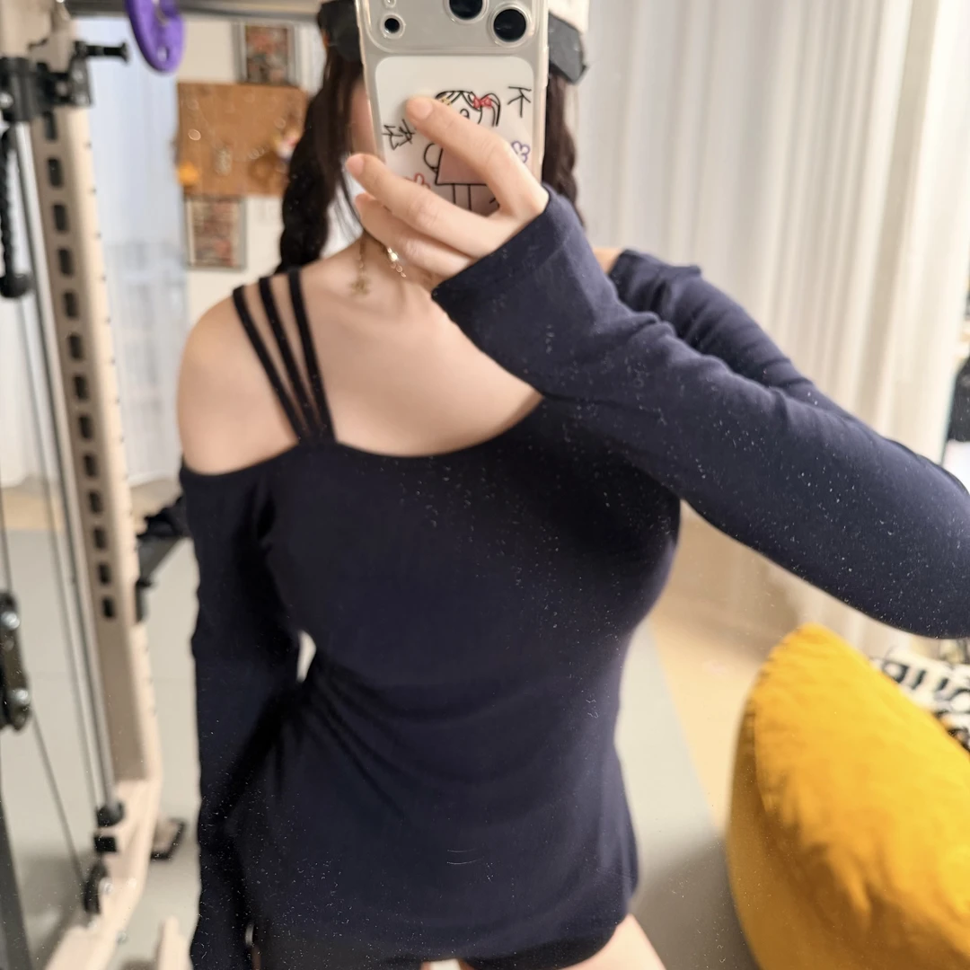 瑜伽服健身服长袖运动装时尚纯色T恤拼接杂志风针织百搭常规内搭