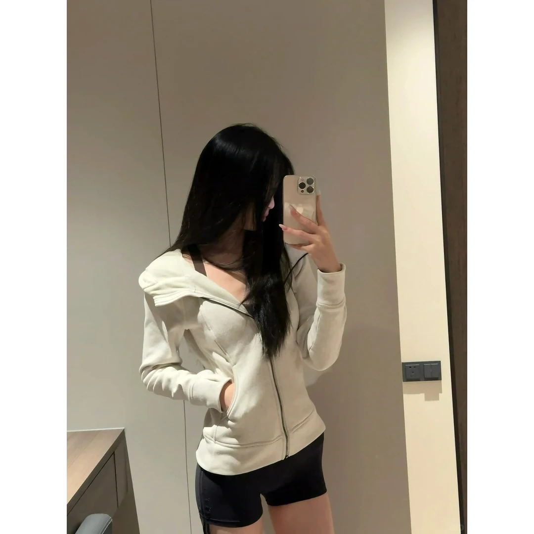 灰色卫衣连帽外套显瘦修身上衣春秋款瑜伽运动早秋穿搭2025新款