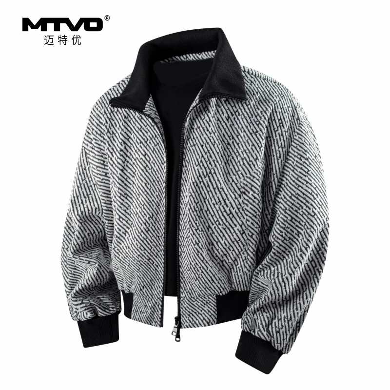 银丝斜纹提花翻领夹克2025秋季新款男款美式潮牌时尚休闲夹克外套