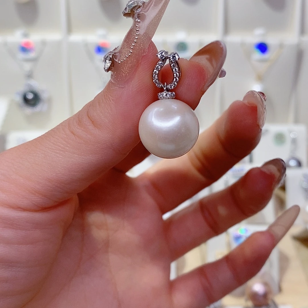 淡水珍珠银S925镶嵌吊坠(赠链)14➕