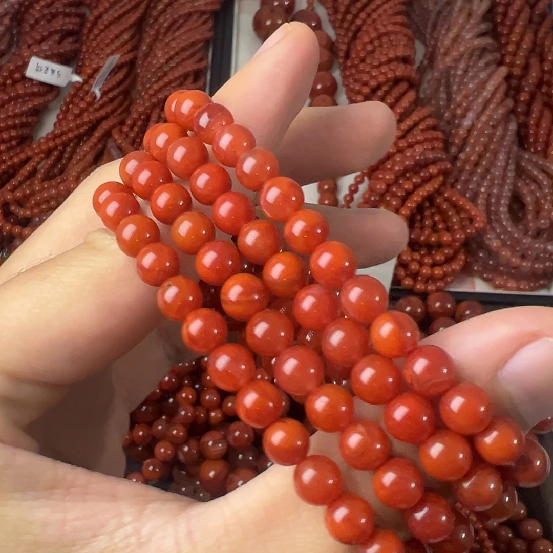 南红玛瑙未镶嵌手串卡6柿子红火焰