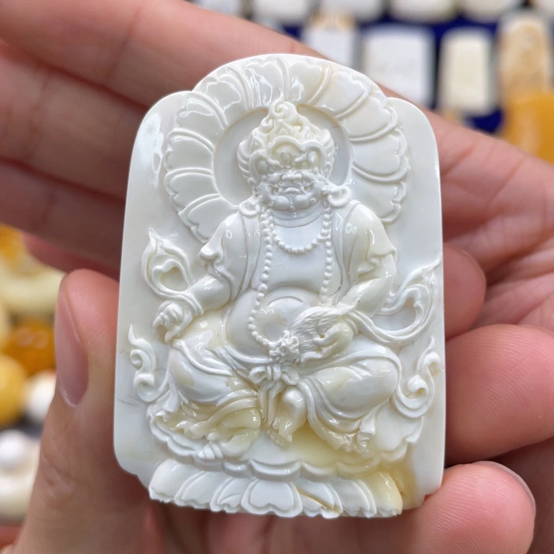 蜜蜡裸石未镶嵌琥珀蜜蜡黄财神