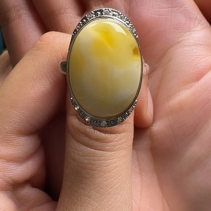 蜜蜡银S925镶嵌戒指戒指