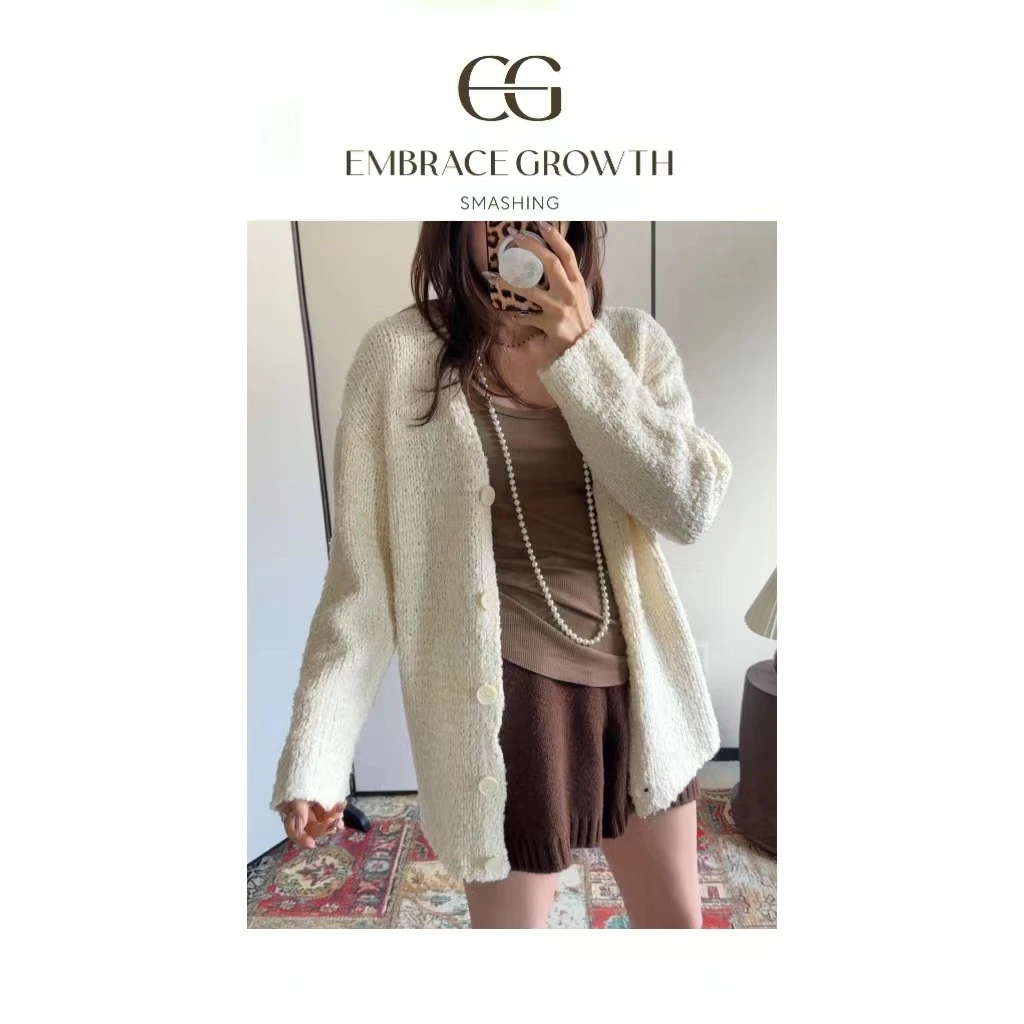 EMBRACE GROWTH/简约小众针织开衫粗针磨毛外套25ss春夏 25AY048