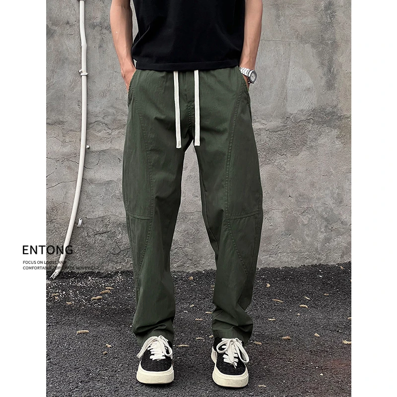 Entong高街美式复古潮牌宽松解构阔腿抽绳休闲裤男生vibe直筒裤子