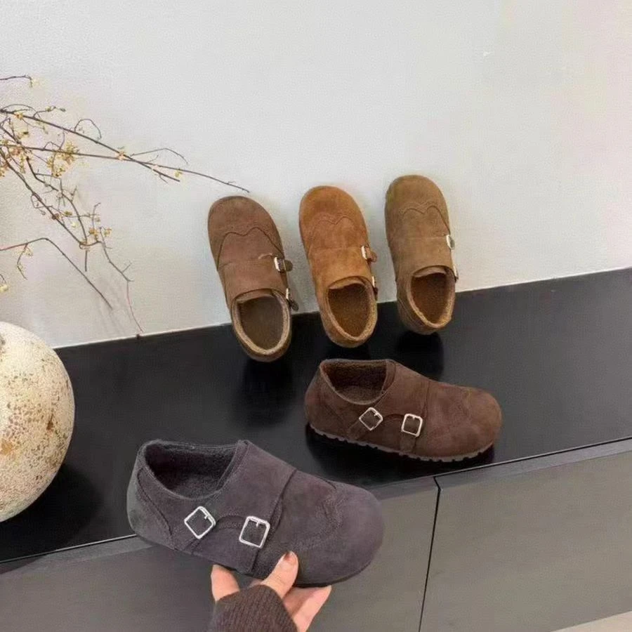 【琴】韩版全包加绒勃肯鞋女2025冬季新款厚底低帮雪地靴一脚蹬棉鞋