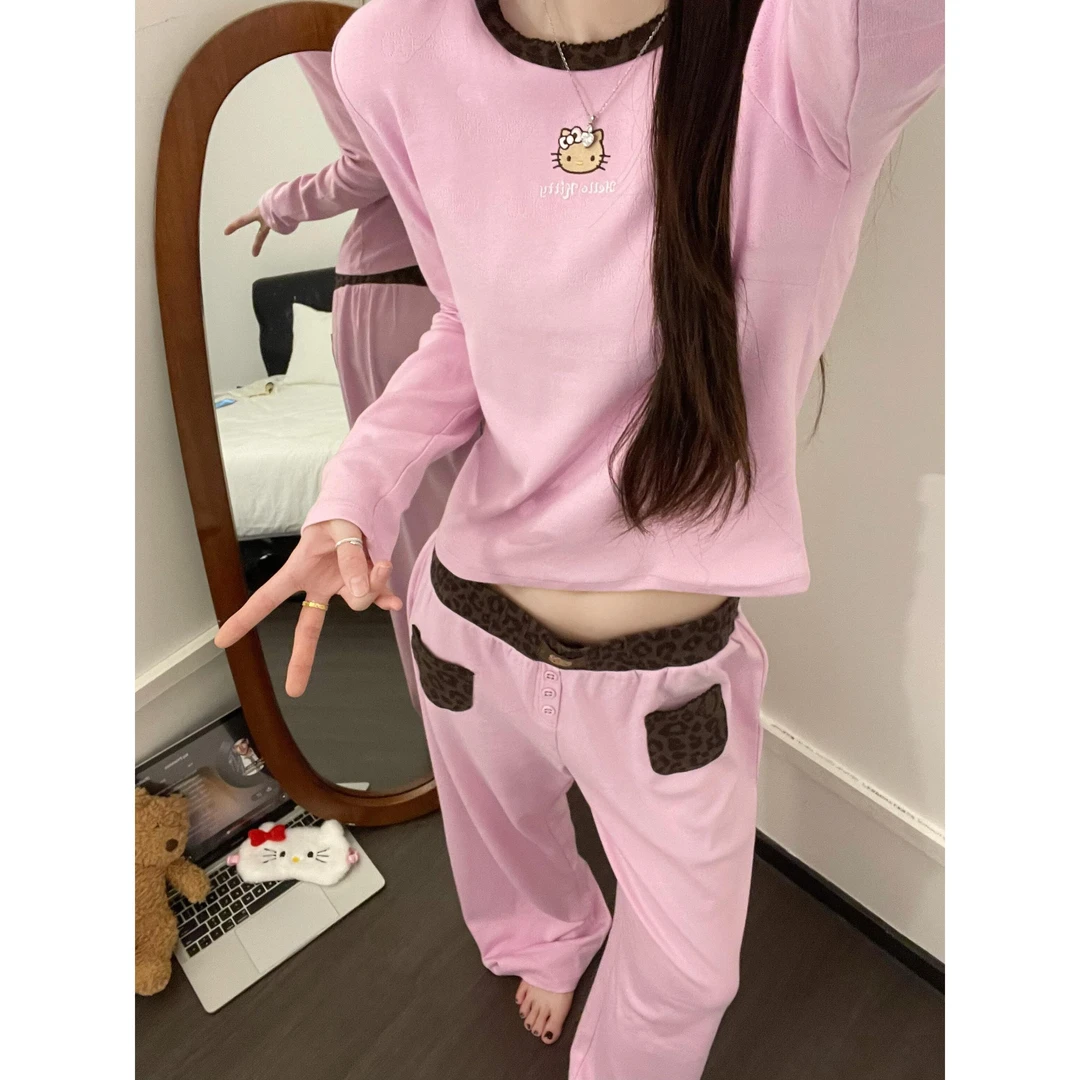 ins韩系凯蒂猫长袖睡衣女款2025春秋季新款大码可外穿家居服套装