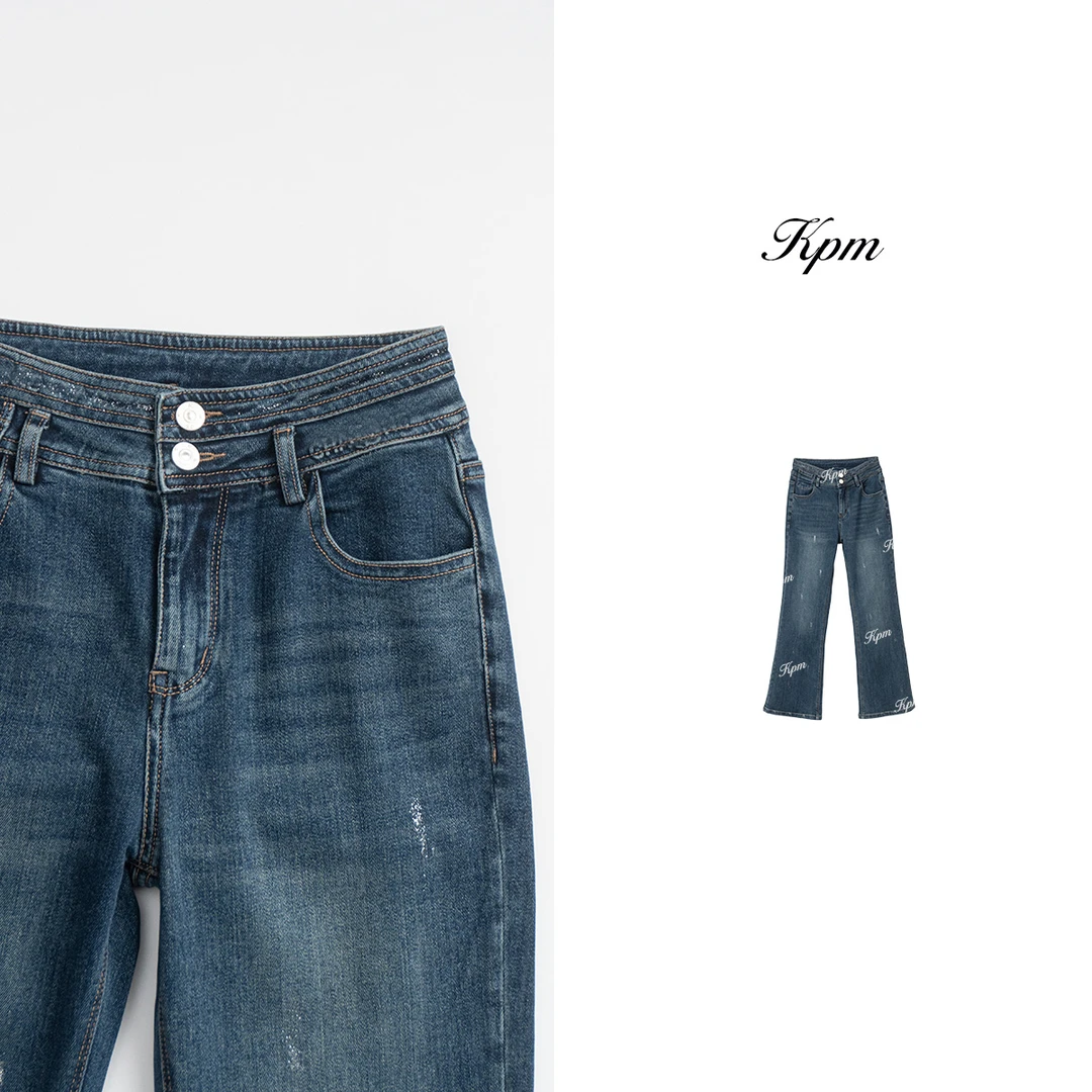 2025春季新款个性微喇裤气质中高腰显瘦修身牛仔裤女JN7044