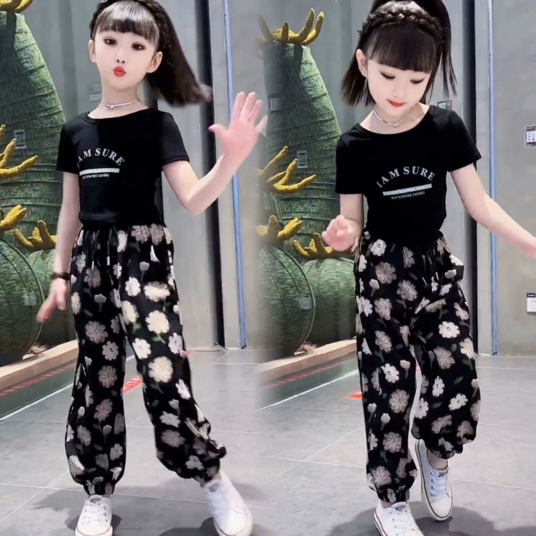 戴维【商场同款】女童夏季短袖韩版洋气套装2025新款中大童薄款花朵