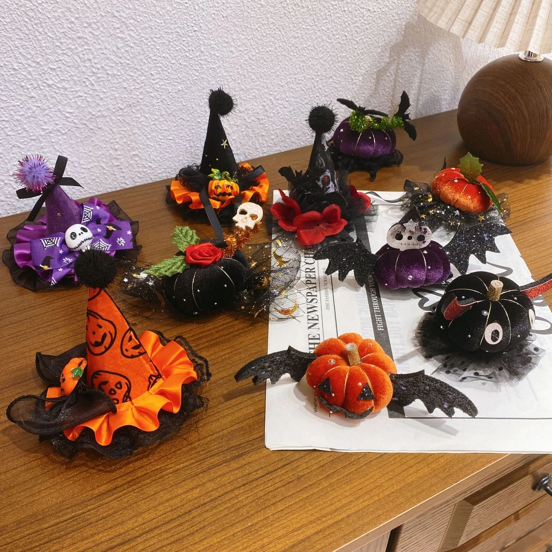 万圣节头饰女巫帽子发卡儿童发夹派对南瓜头饰女童趣味搞怪发饰品