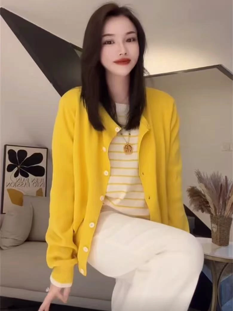 秋季新纯色条纹假两件时尚韩版长袖针织衫洋气百搭宽松慵懒风2505