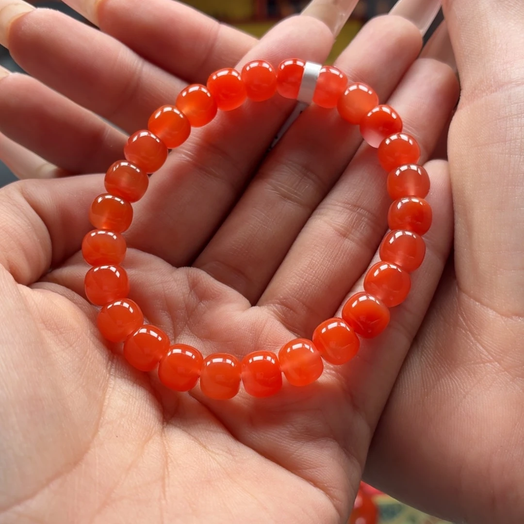 ****杺南红玛瑙未镶嵌手串原矿保山南红三眼井老型手串卡7.9