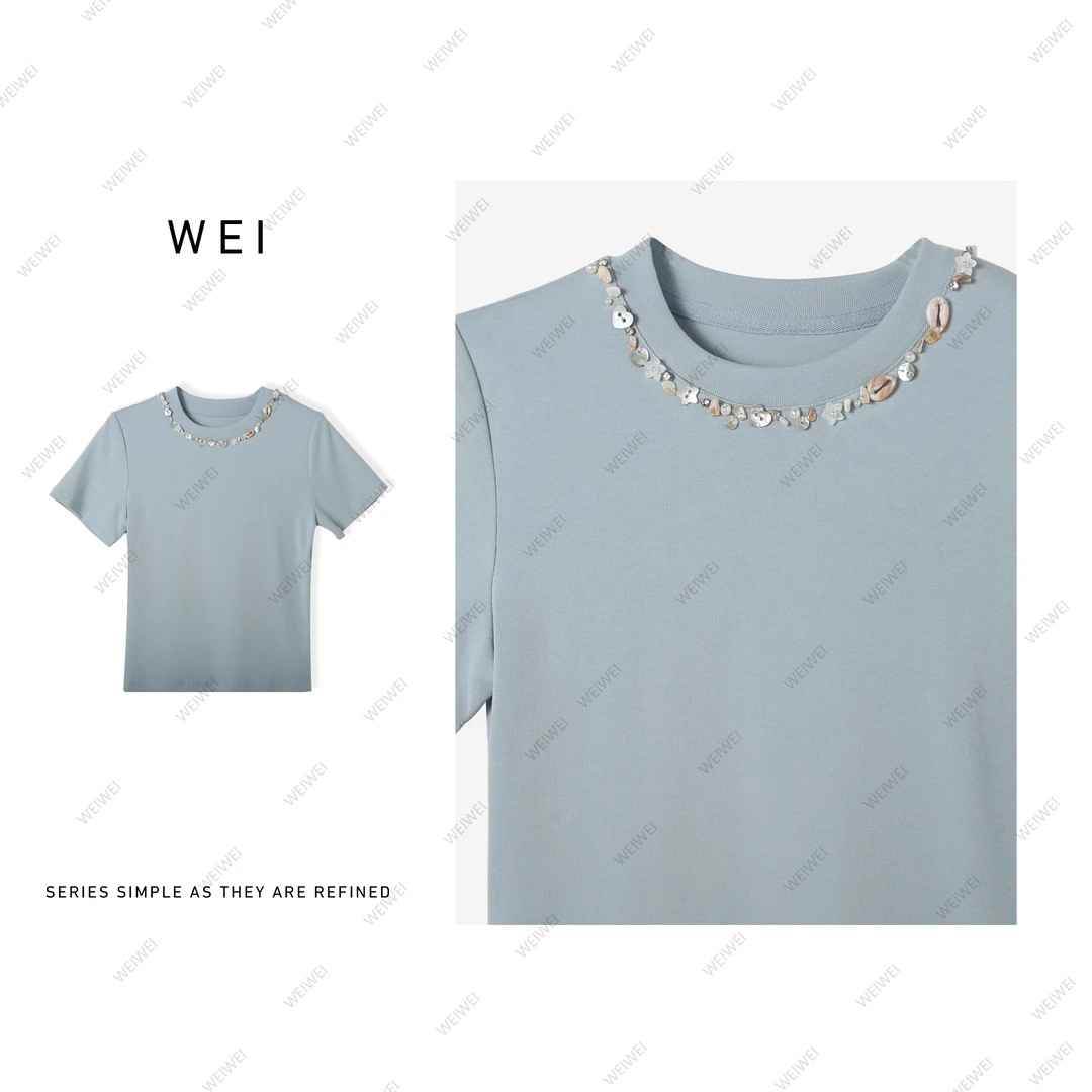 WEI【织金】舒适时尚休闲透气夏季圆领显瘦凉感T恤CW25CT136