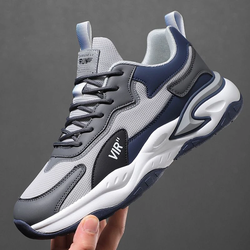 经典复古时尚男鞋2025皮面网面运动鞋软底防滑耐磨跑步鞋软木人字