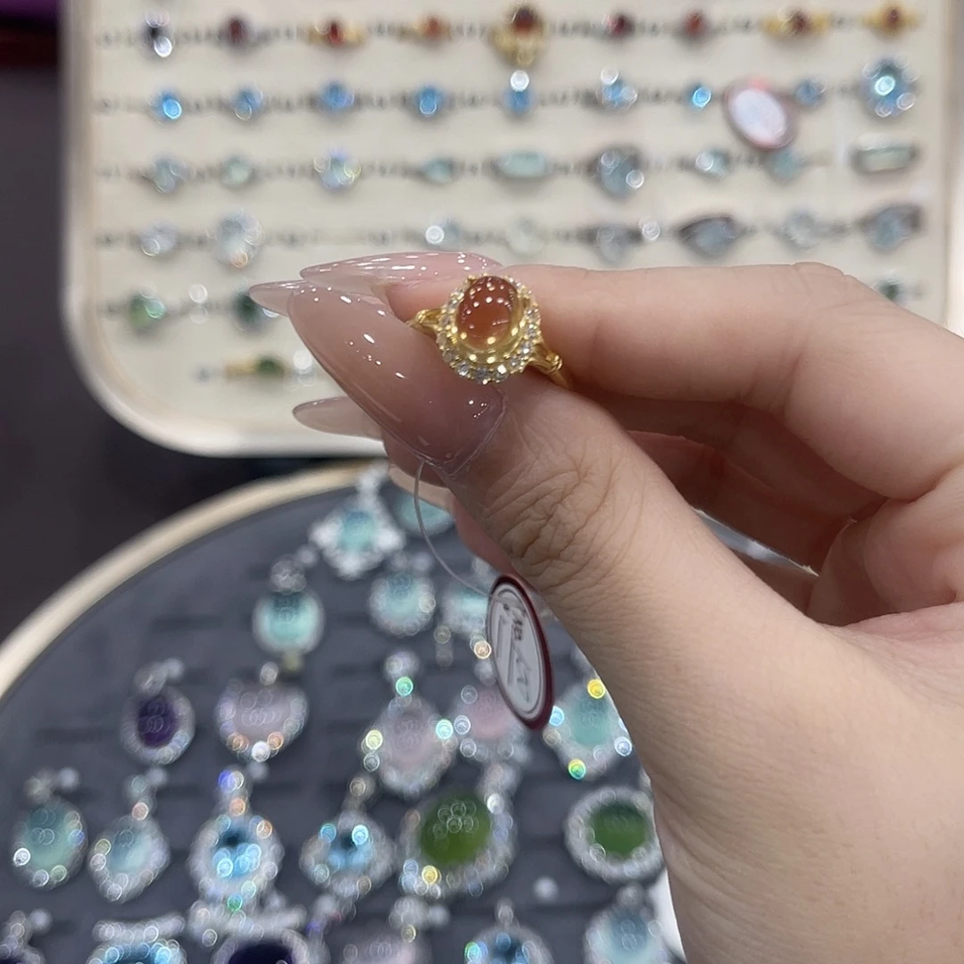 铃***雨蛇纹石玉银S925镶嵌戒指