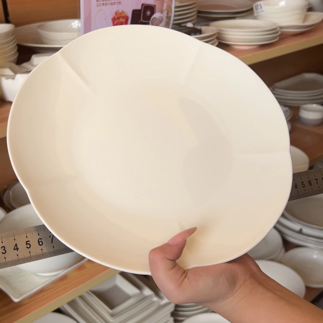 新骨瓷077微瑕暖白10.25寸 花瓣平盘