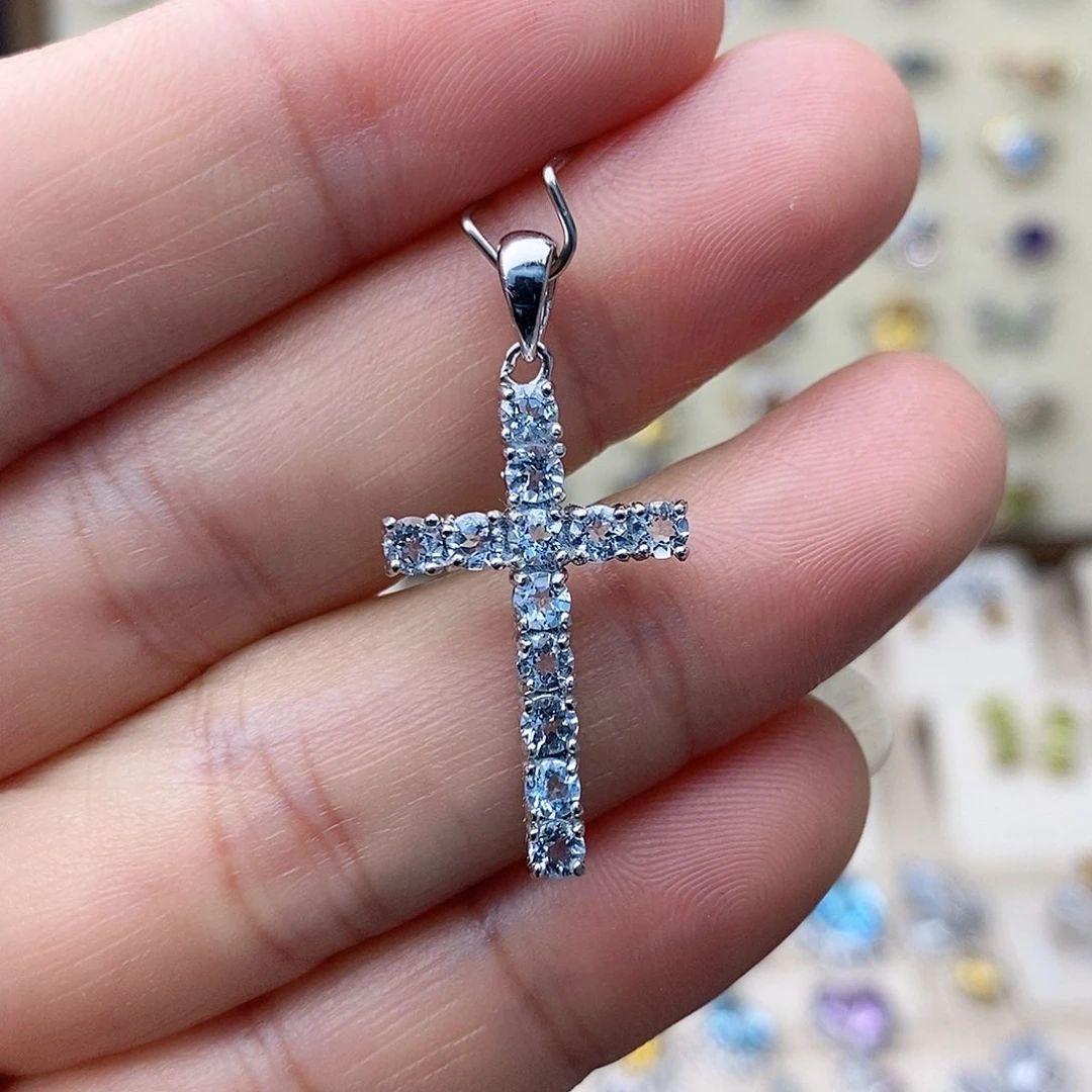 海蓝宝石吊坠(不含链)银S925镶嵌需要证书备注