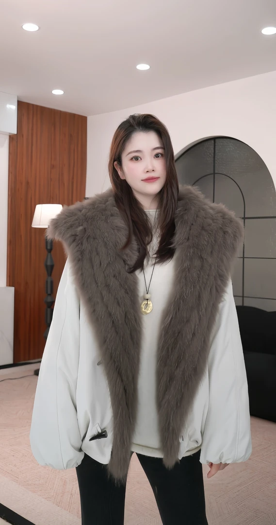 2025新款鹅绒服海军领狐狸毛保暖外套时尚百搭显瘦