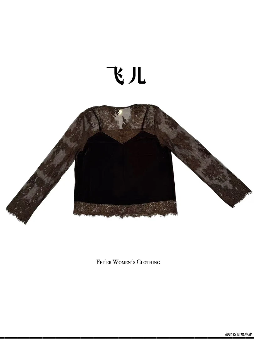 飞儿【蕾丝瓣花】2025早秋新款时尚百搭气质打底上衣