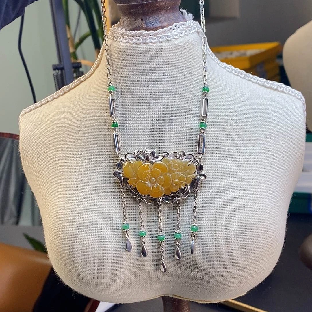 翡翠银S925镶嵌颈饰15409