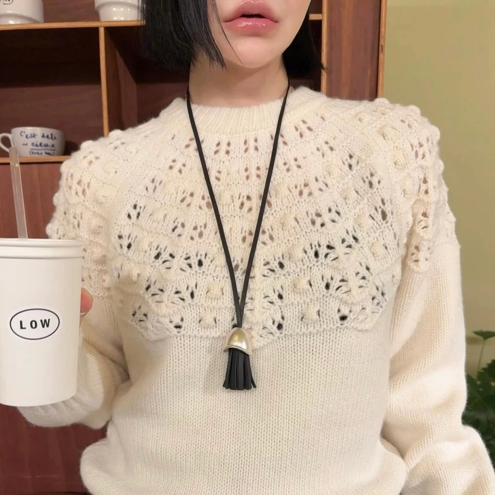 黄铜皮质项链 韩系皮质流苏项链时尚个性简约小众设计长款毛衣链