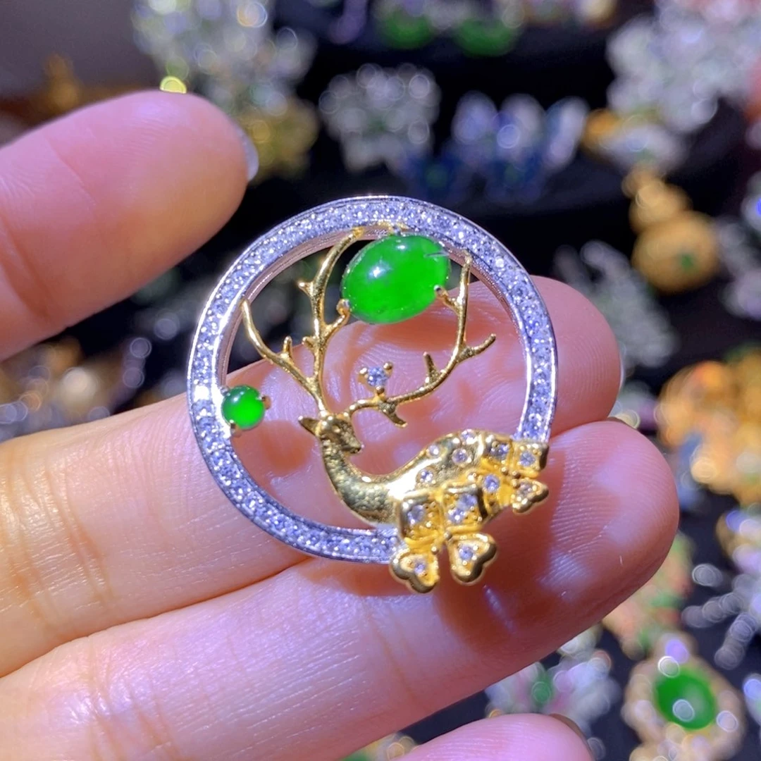 翡翠银S925镶嵌吊坠(不含链)天然翡翠