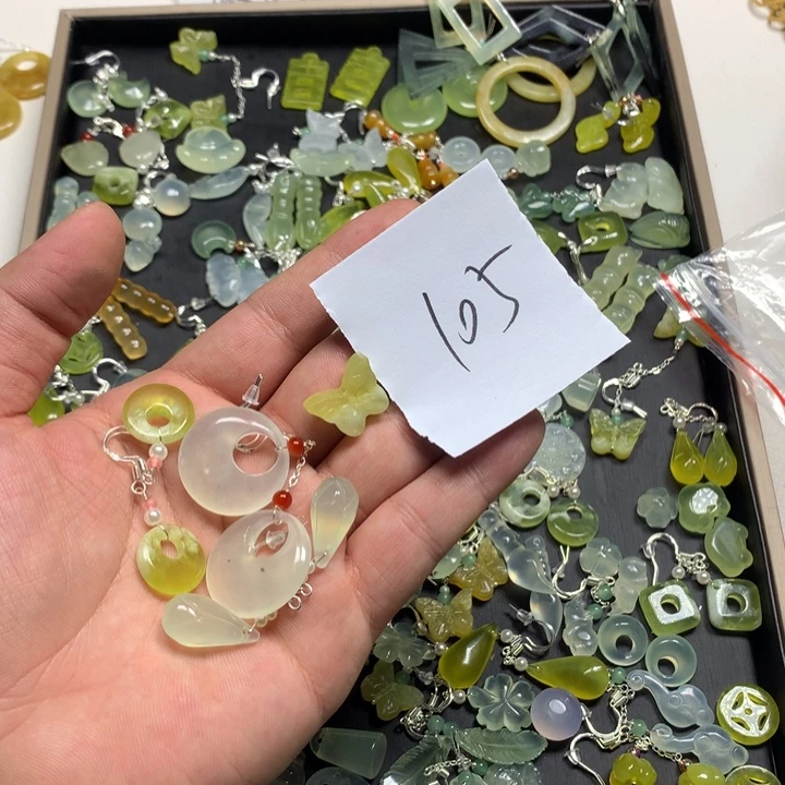 鱼***～蛇纹石玉合金耳钉