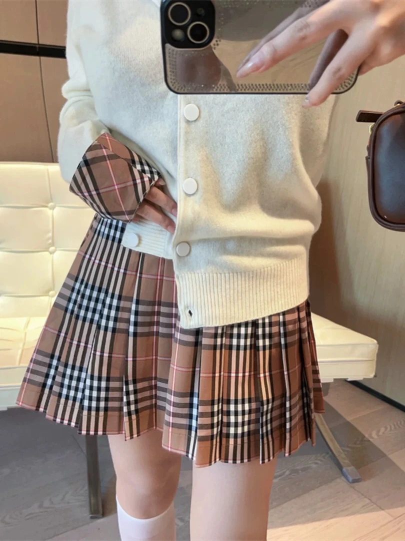 可可曲奇饼 经典定制格纹百褶半身裙