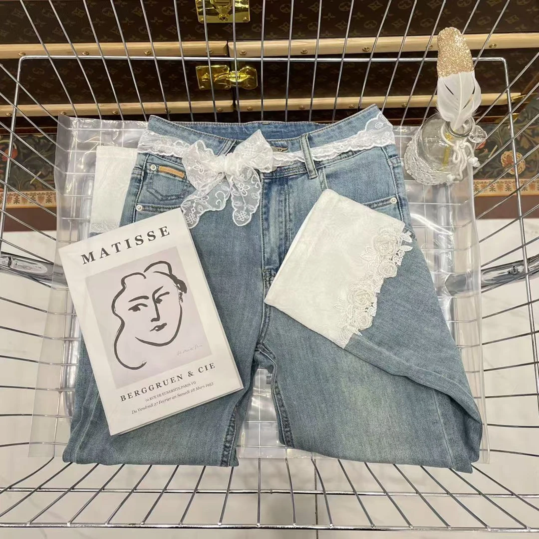 闺蜜精品021315【微风临夏】花边牛仔裤