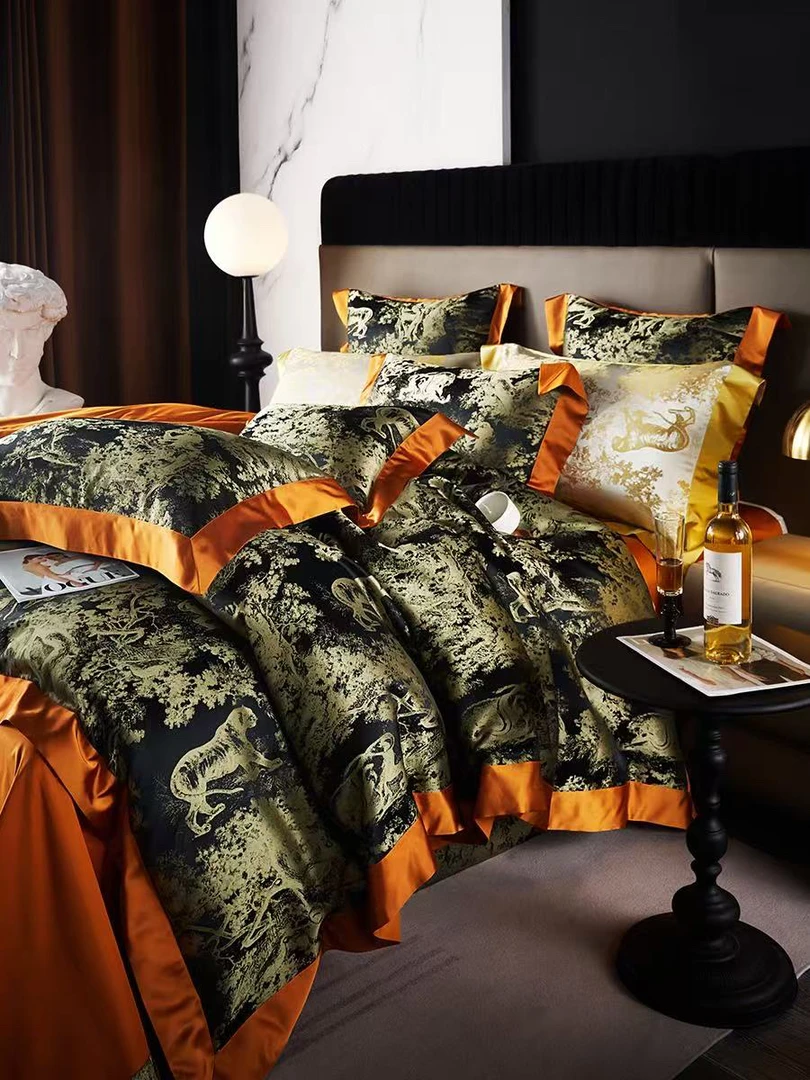 【幻境-黑金】2025新款160支匹马棉高奢色织锦缎提花床上四件套