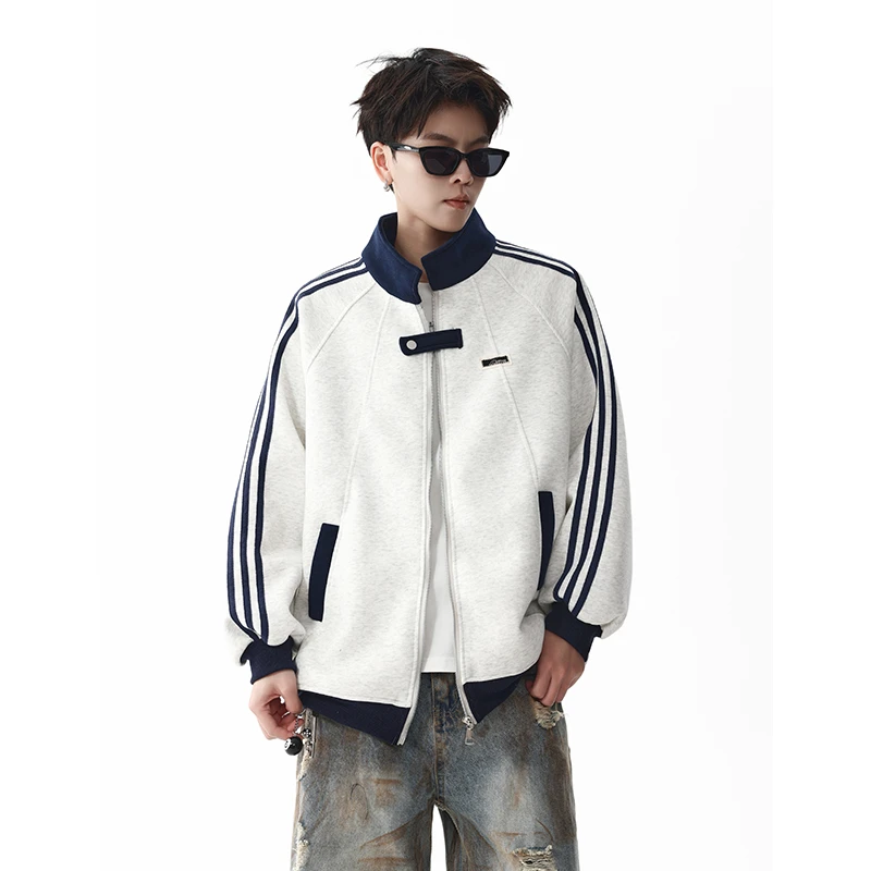 美式拼接运动夹克男春季重磅潮牌百搭情侣外套高街痞帅条纹棒球服