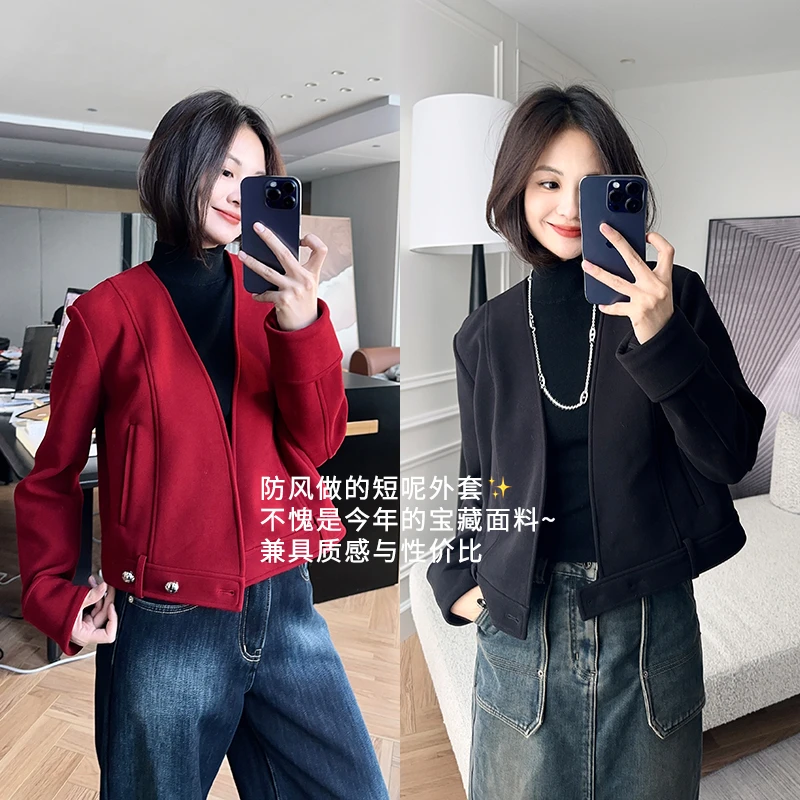 美洋MEIYANG【硬核防风系列清仓】热红酒短外套 锁温V领短款毛呢