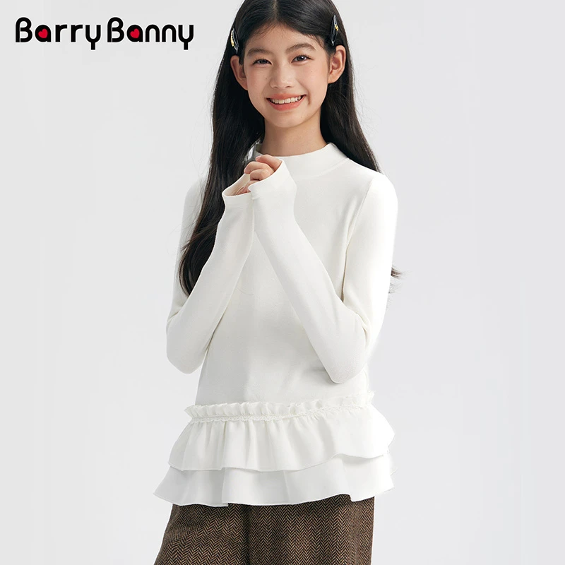 小酒窝同款BarryBanny女童抓绒长袖T恤半高领打底衫2025冬新上衣