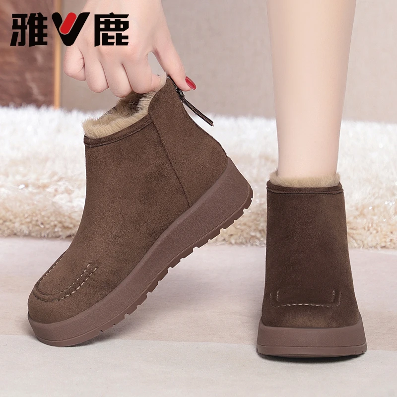(雅鹿)冬季新款女短靴加绒保暖厚底防滑勃肯靴时尚百搭女棉靴