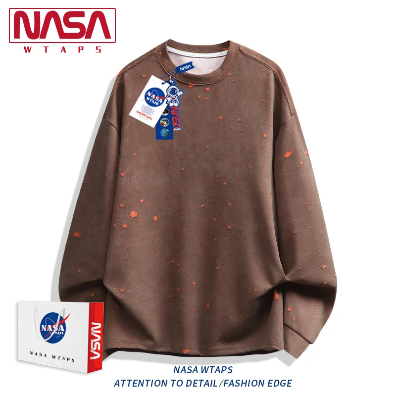 NASA WTAPS设计感破洞卫衣男春秋季宽松潮牌重磅圆领长袖T恤内搭