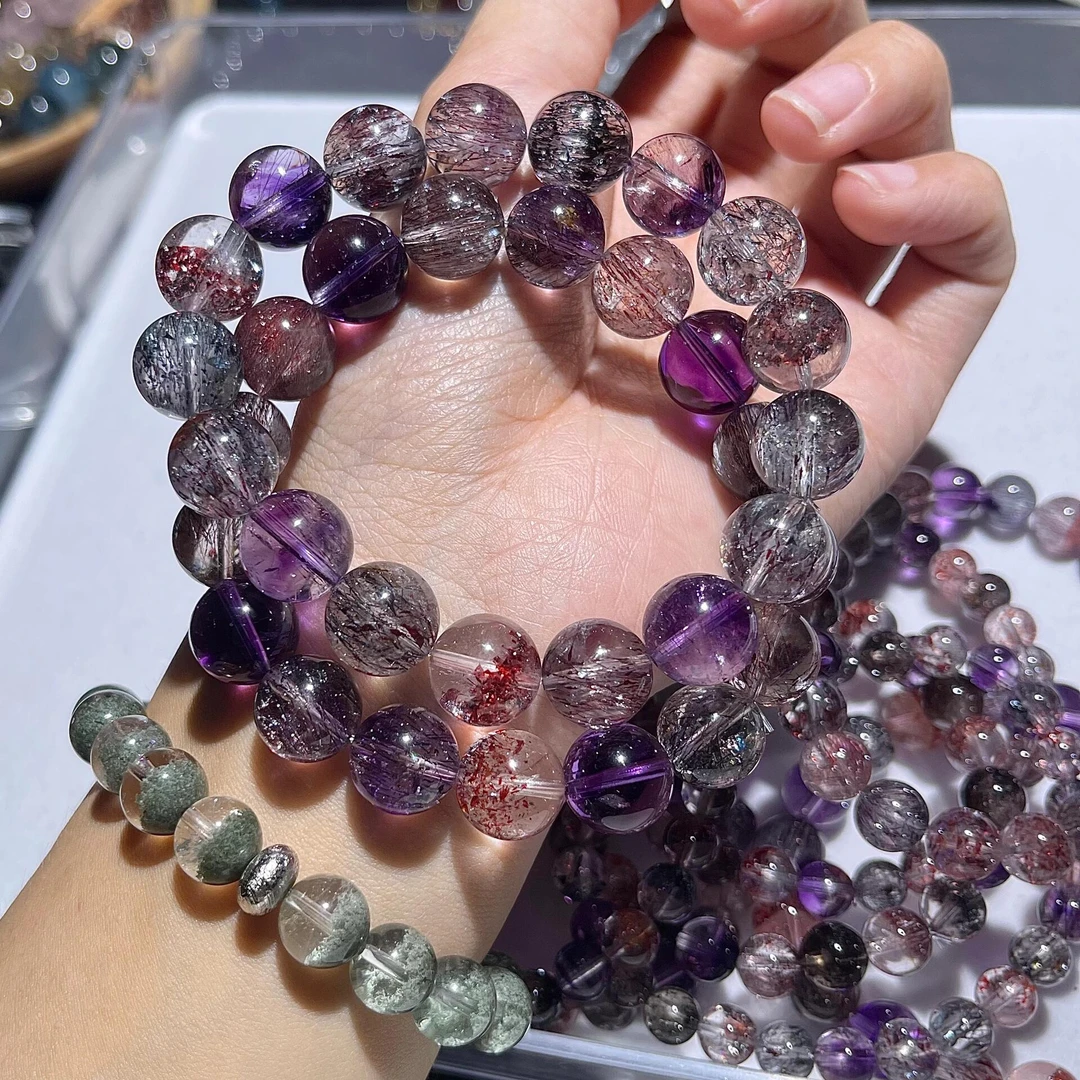 天然仙女超七水晶手链女生彼岸花金草莓紫发晶手串甜美多样性发一